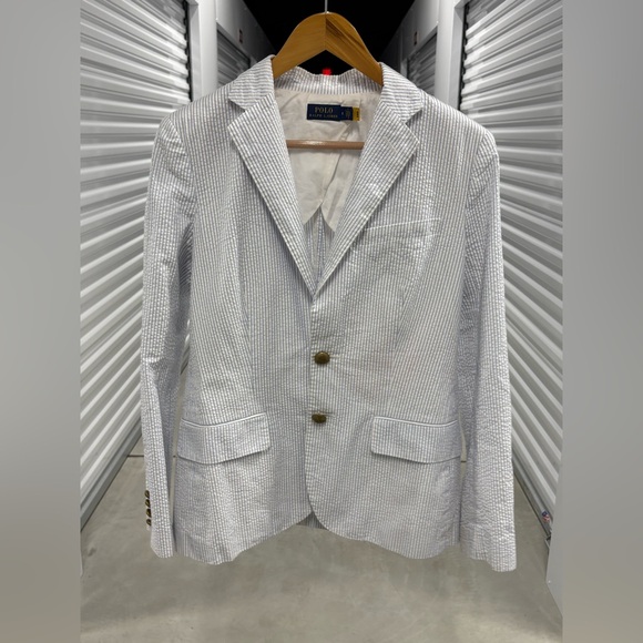 Polo Ralph Lauren Jackets & Blazers - Polo by Ralph Lauren Women’s White and Blue Seersucker Striped Blazer